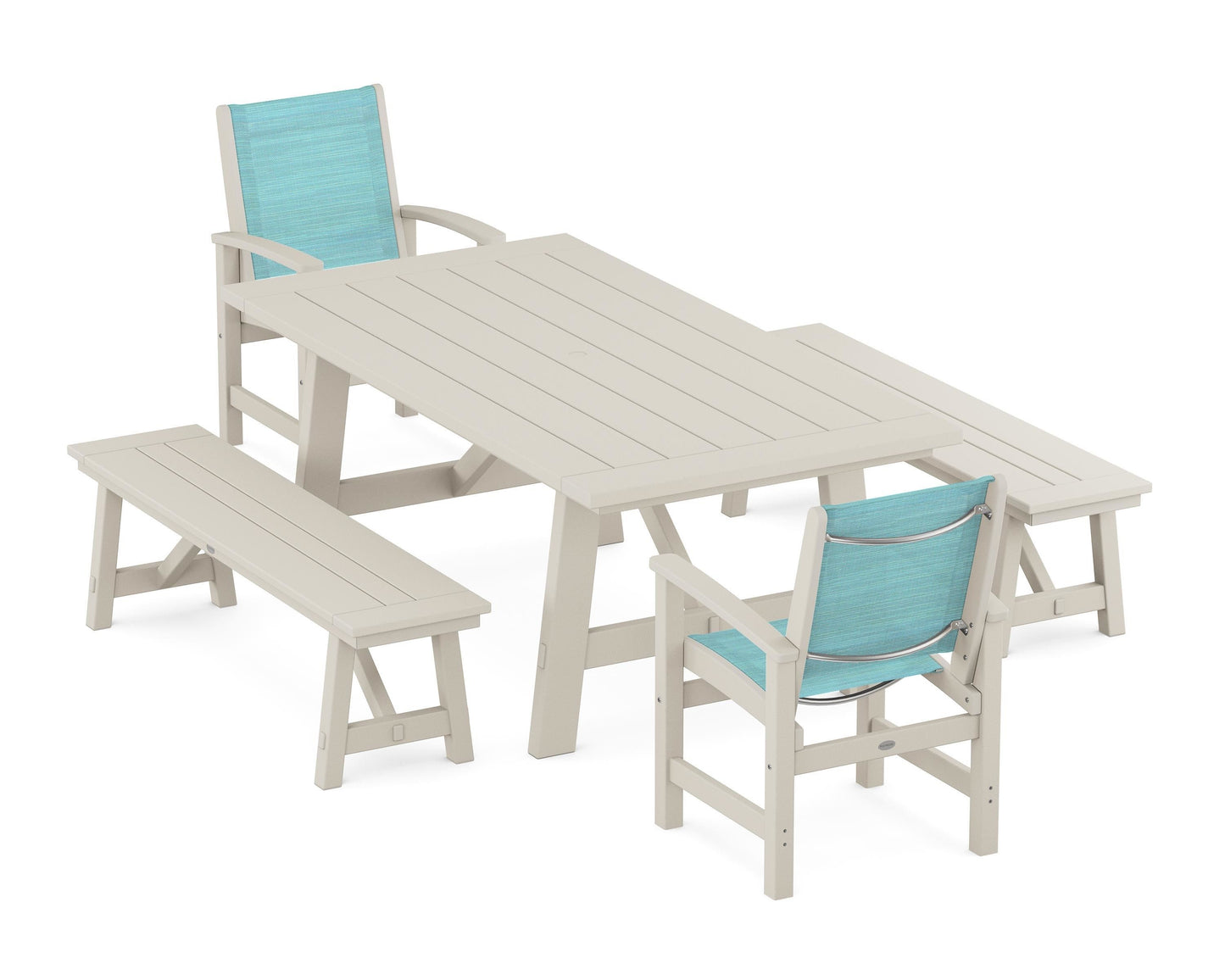 Coastal 5-Piece Rustic Farmhouse Dining Set With Benches