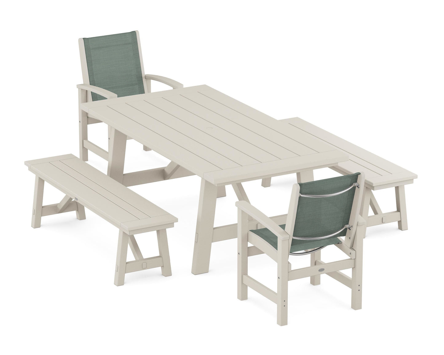 Coastal 5-Piece Rustic Farmhouse Dining Set With Benches