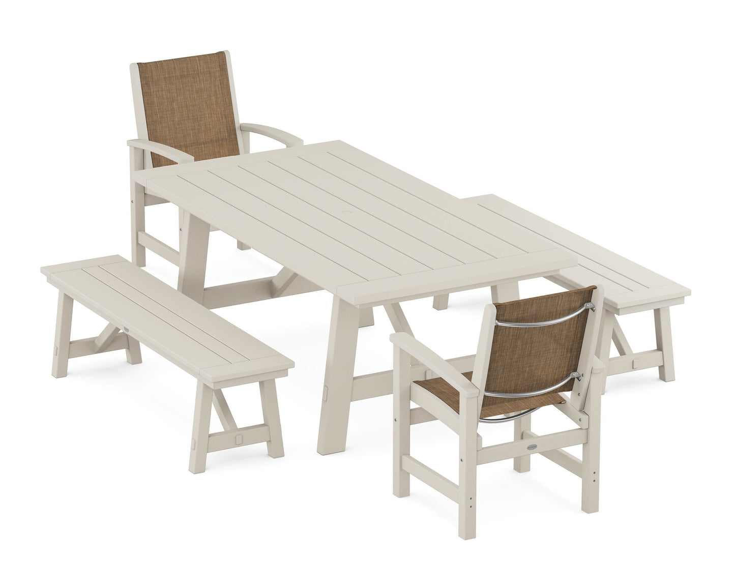 Coastal 5-Piece Rustic Farmhouse Dining Set With Benches