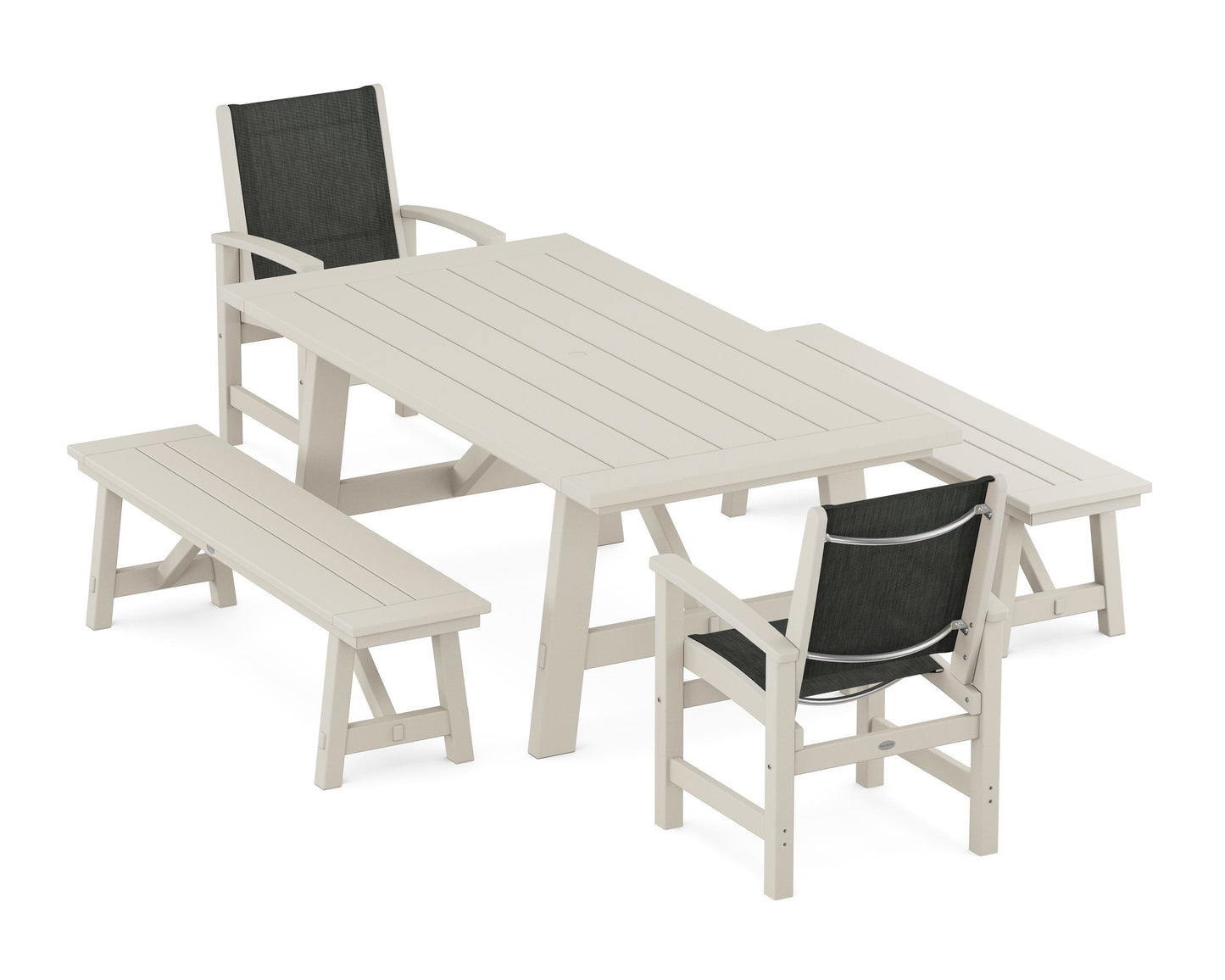 Coastal 5-Piece Rustic Farmhouse Dining Set With Benches