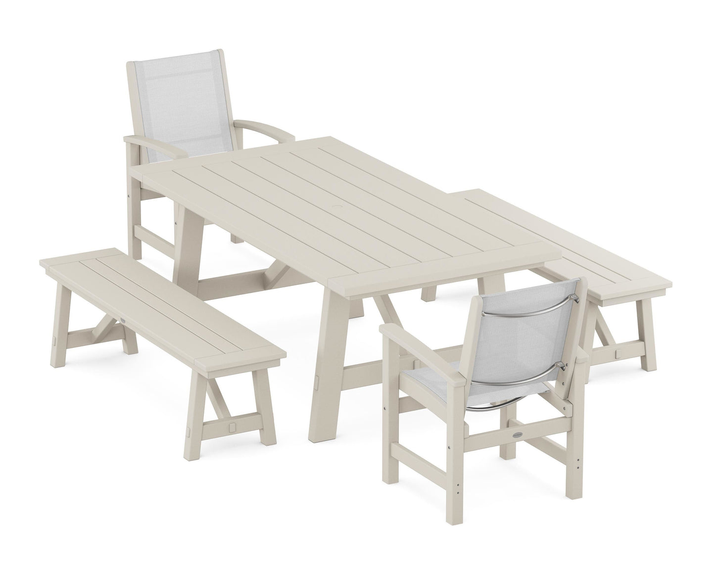 Coastal 5-Piece Rustic Farmhouse Dining Set With Benches