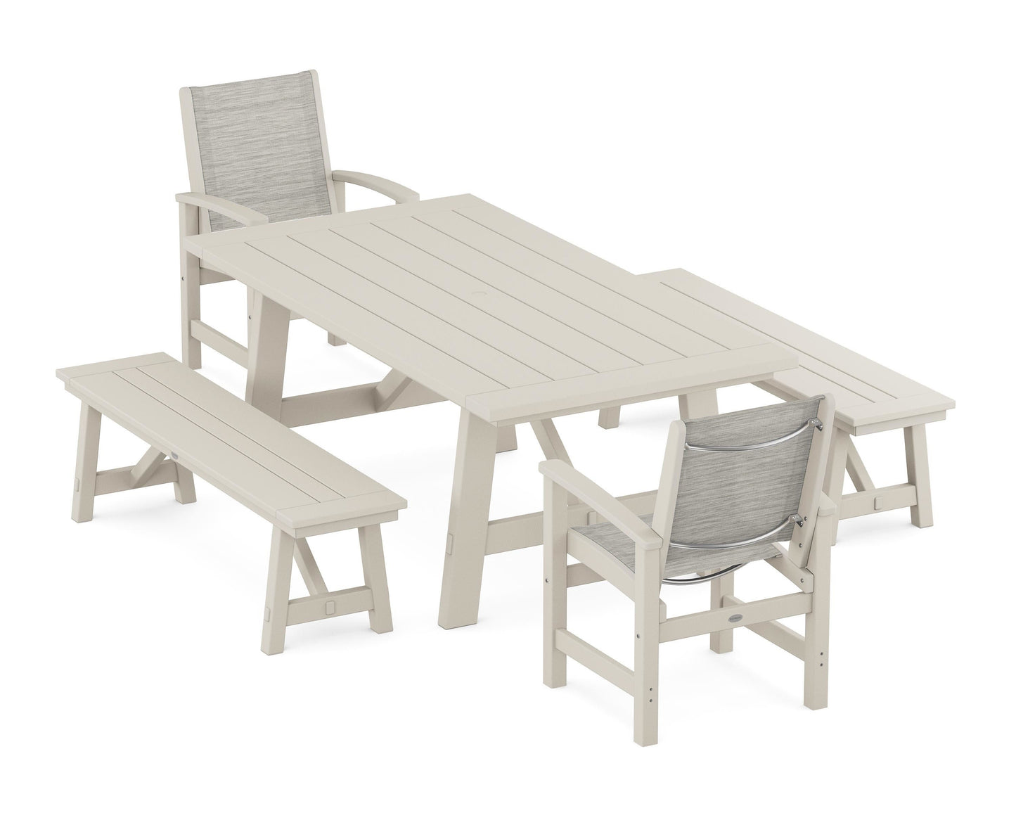 Coastal 5-Piece Rustic Farmhouse Dining Set With Benches