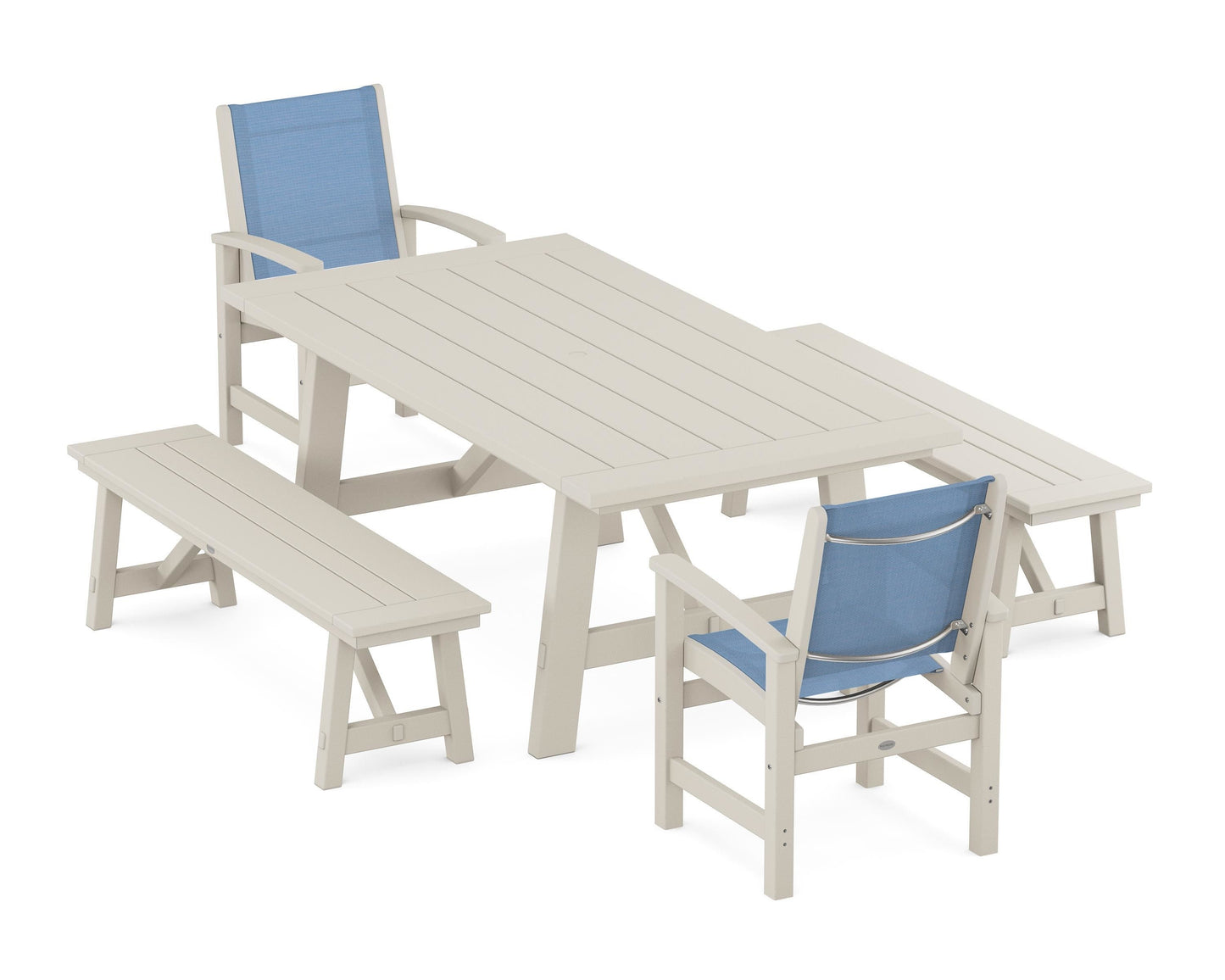 Coastal 5-Piece Rustic Farmhouse Dining Set With Benches