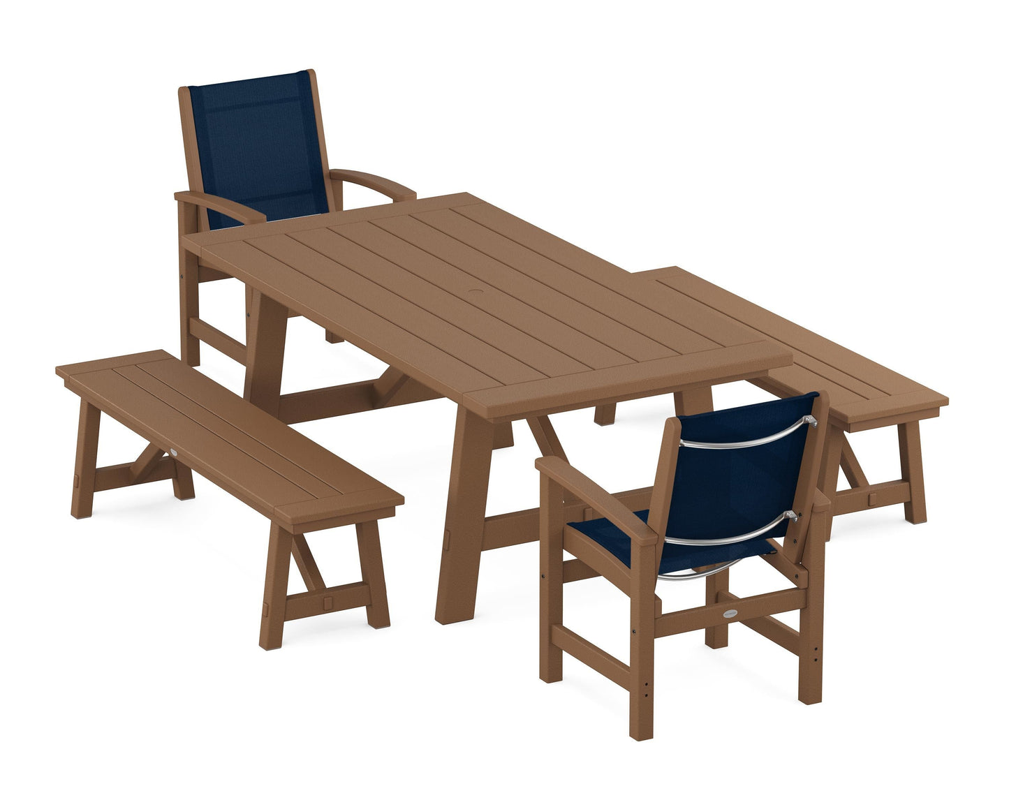 Coastal 5-Piece Rustic Farmhouse Dining Set With Benches