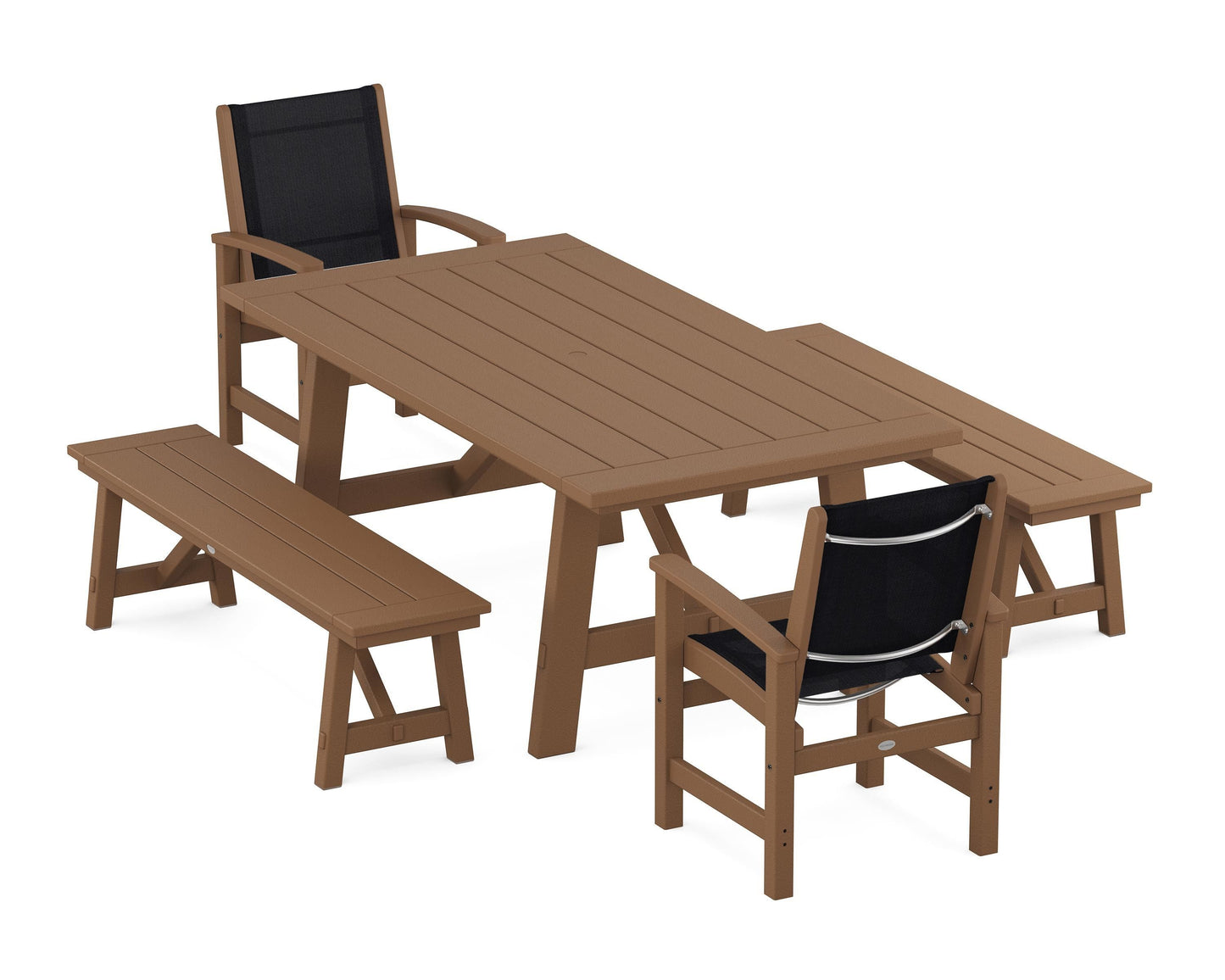 Coastal 5-Piece Rustic Farmhouse Dining Set With Benches