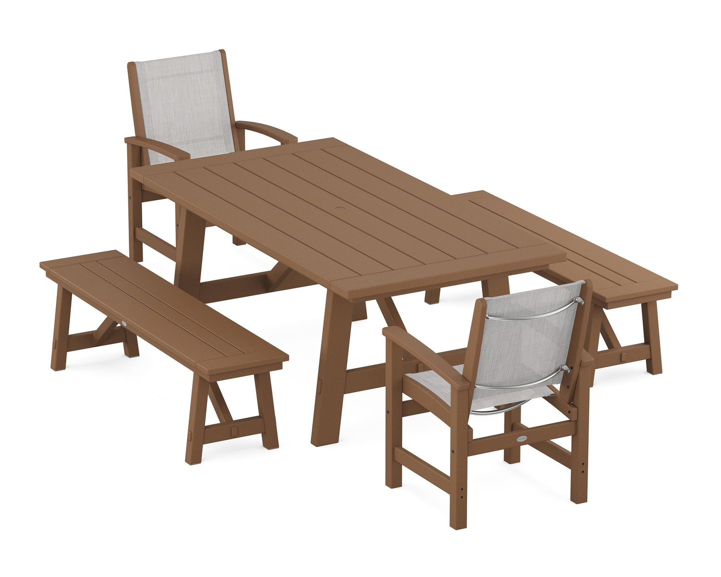 Coastal 5-Piece Rustic Farmhouse Dining Set With Benches