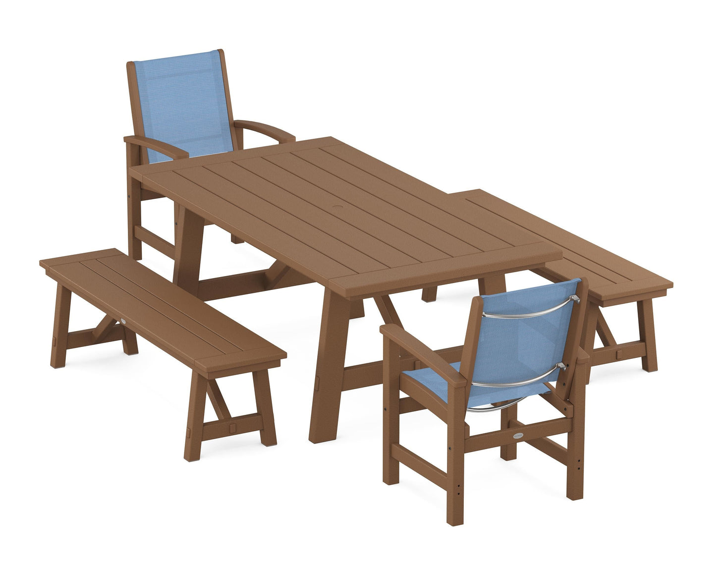 Coastal 5-Piece Rustic Farmhouse Dining Set With Benches