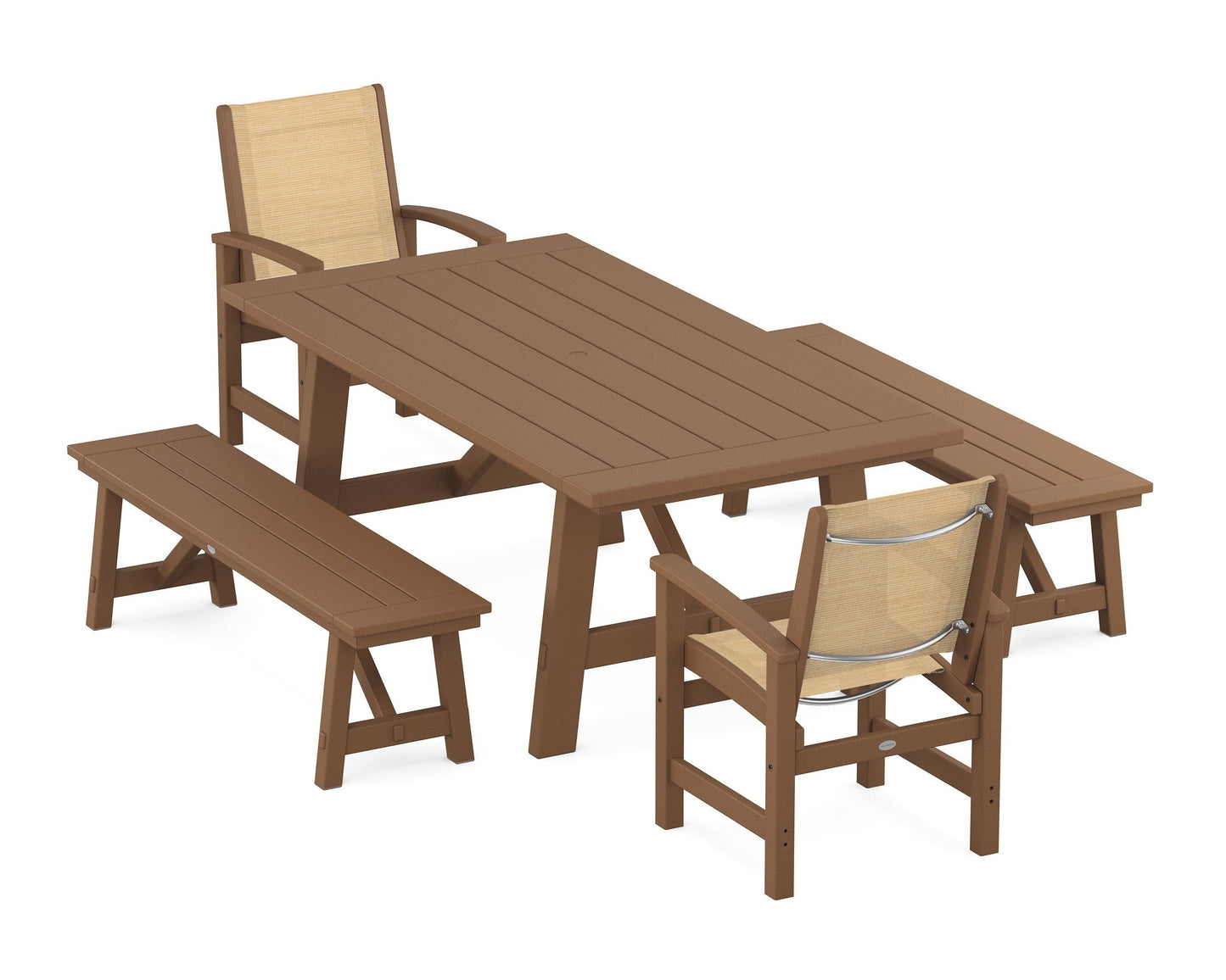 Coastal 5-Piece Rustic Farmhouse Dining Set With Benches