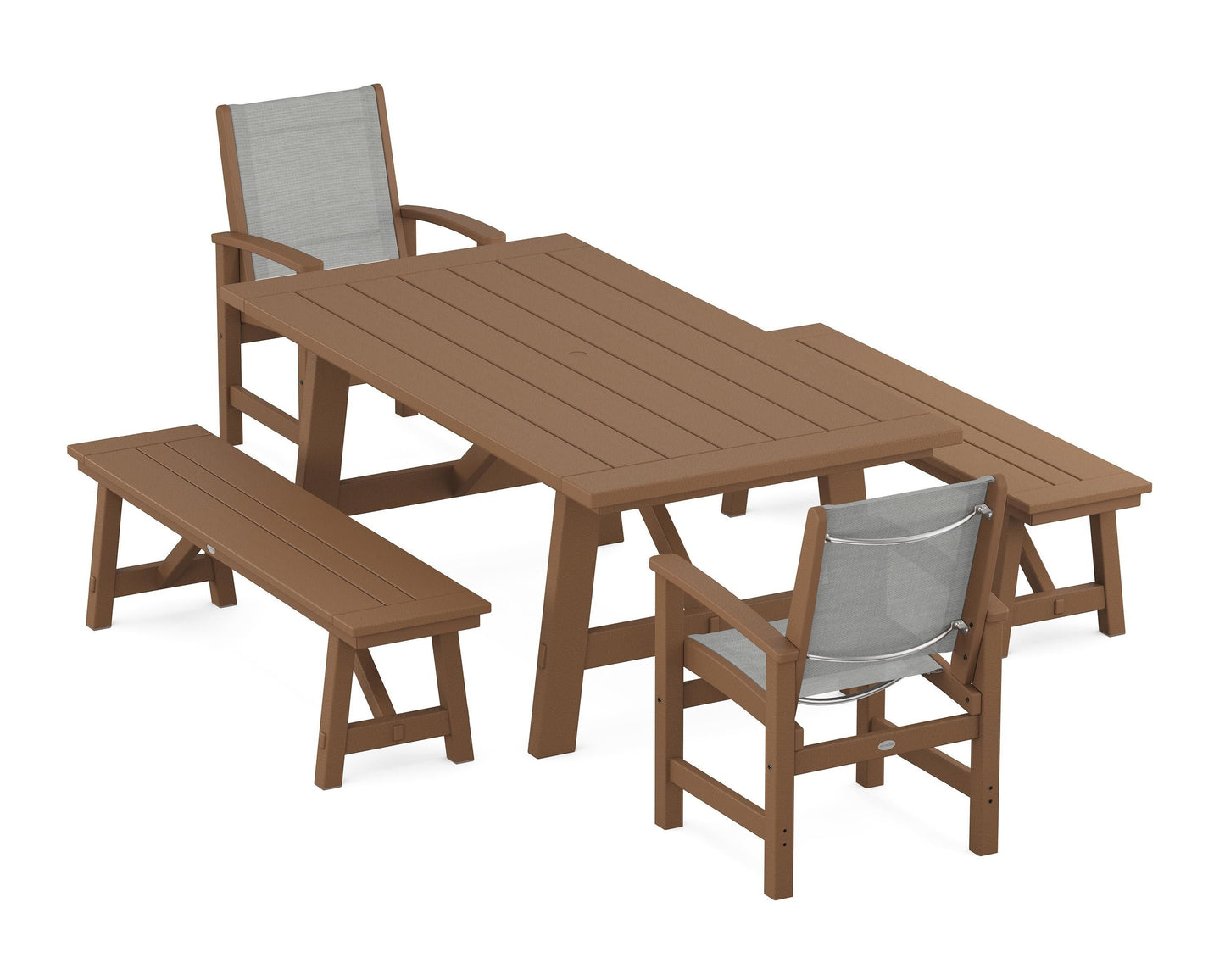 Coastal 5-Piece Rustic Farmhouse Dining Set With Benches