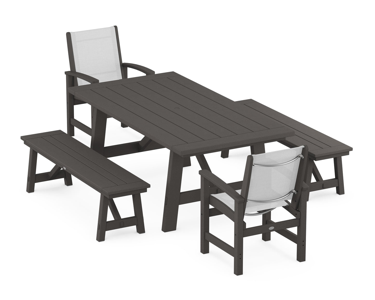 Coastal 5-Piece Rustic Farmhouse Dining Set With Benches