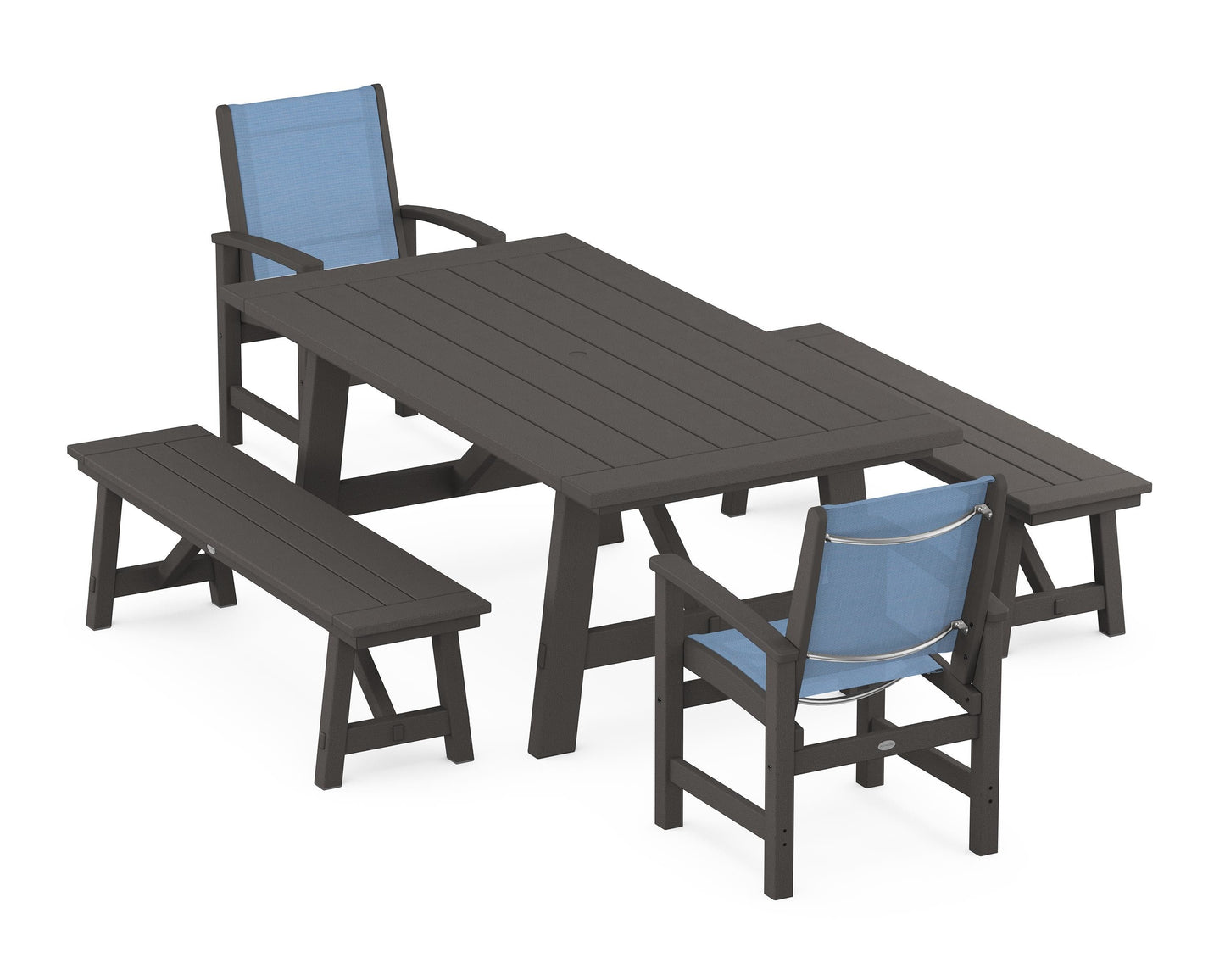 Coastal 5-Piece Rustic Farmhouse Dining Set With Benches