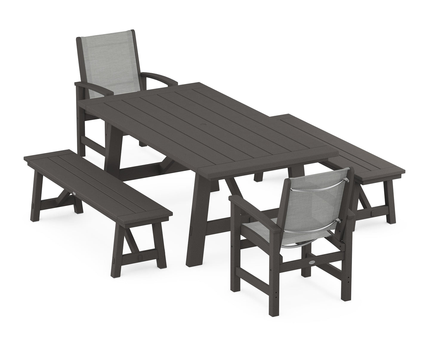 Coastal 5-Piece Rustic Farmhouse Dining Set With Benches