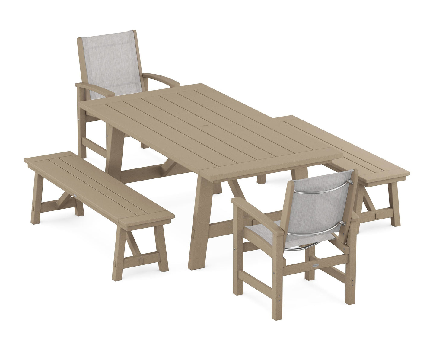 Coastal 5-Piece Rustic Farmhouse Dining Set With Benches