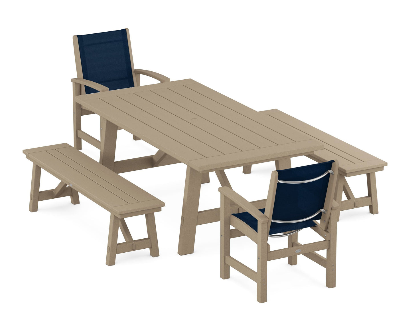 Coastal 5-Piece Rustic Farmhouse Dining Set With Benches