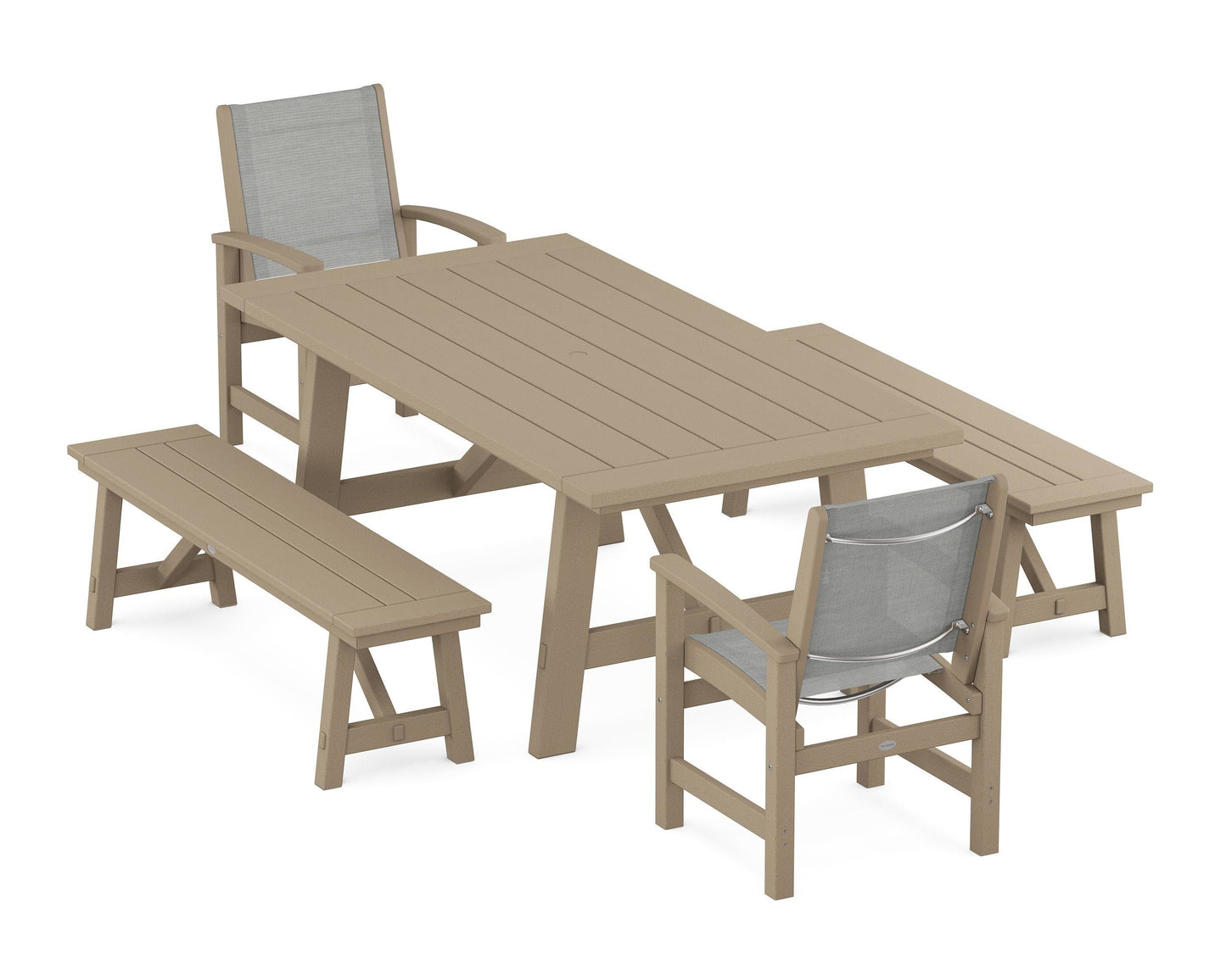 Coastal 5-Piece Rustic Farmhouse Dining Set With Benches