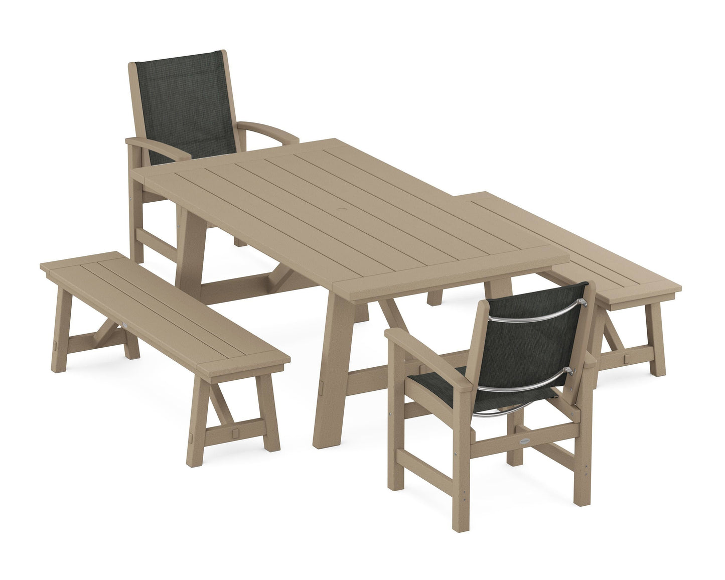 Coastal 5-Piece Rustic Farmhouse Dining Set With Benches