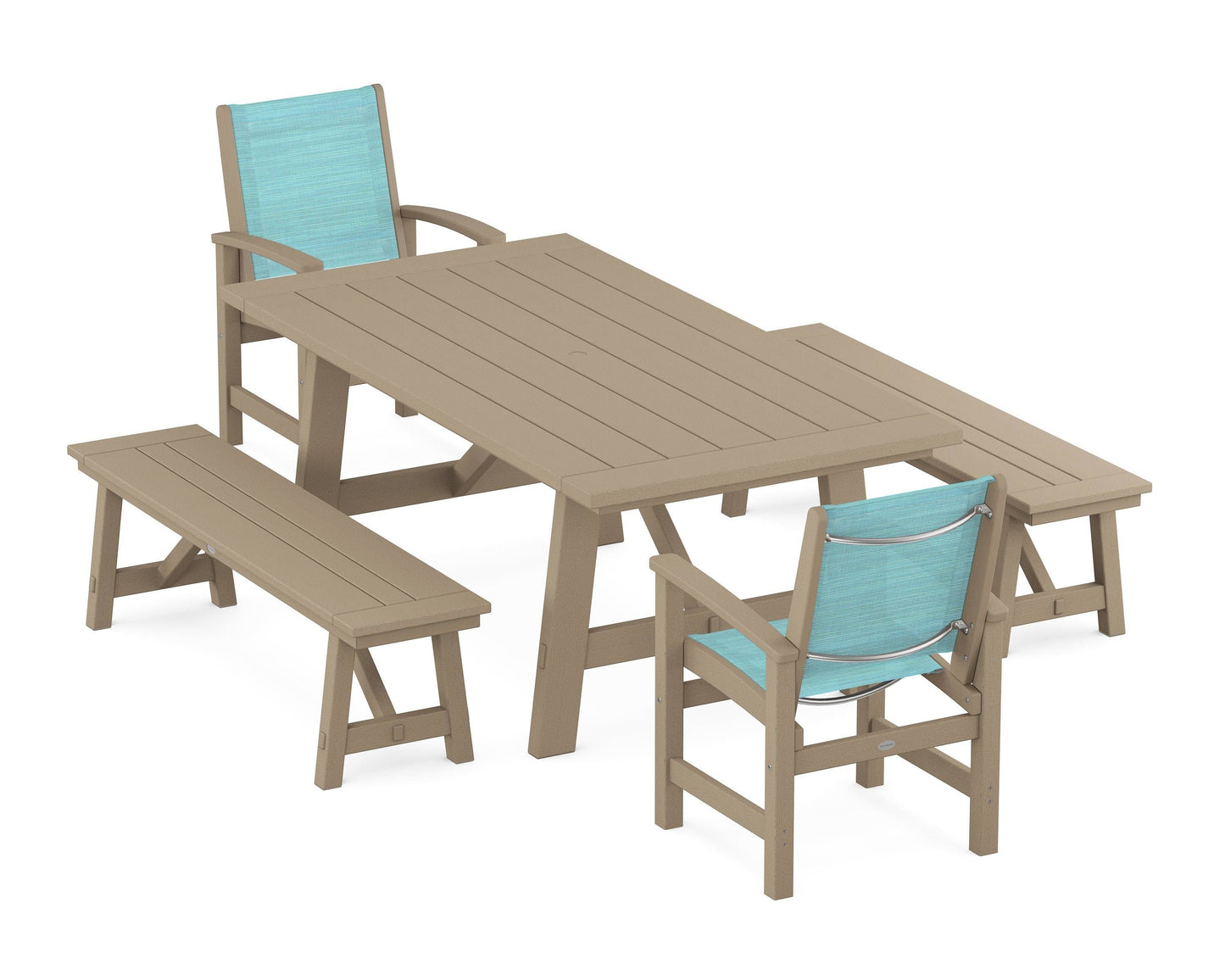 Coastal 5-Piece Rustic Farmhouse Dining Set With Benches