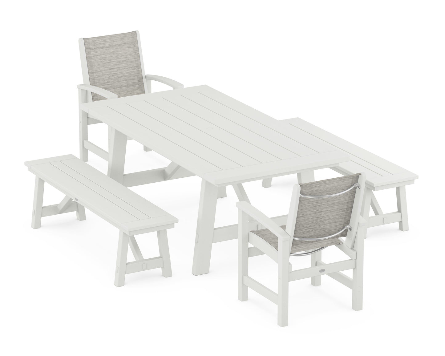 Coastal 5-Piece Rustic Farmhouse Dining Set With Benches