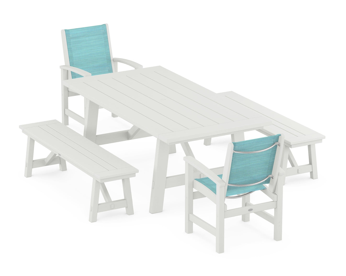 Coastal 5-Piece Rustic Farmhouse Dining Set With Benches