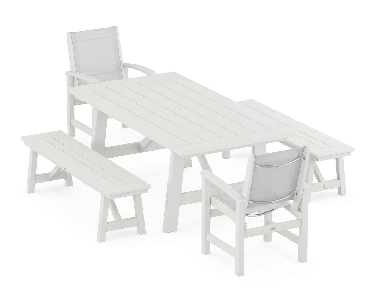 Coastal 5-Piece Rustic Farmhouse Dining Set With Benches