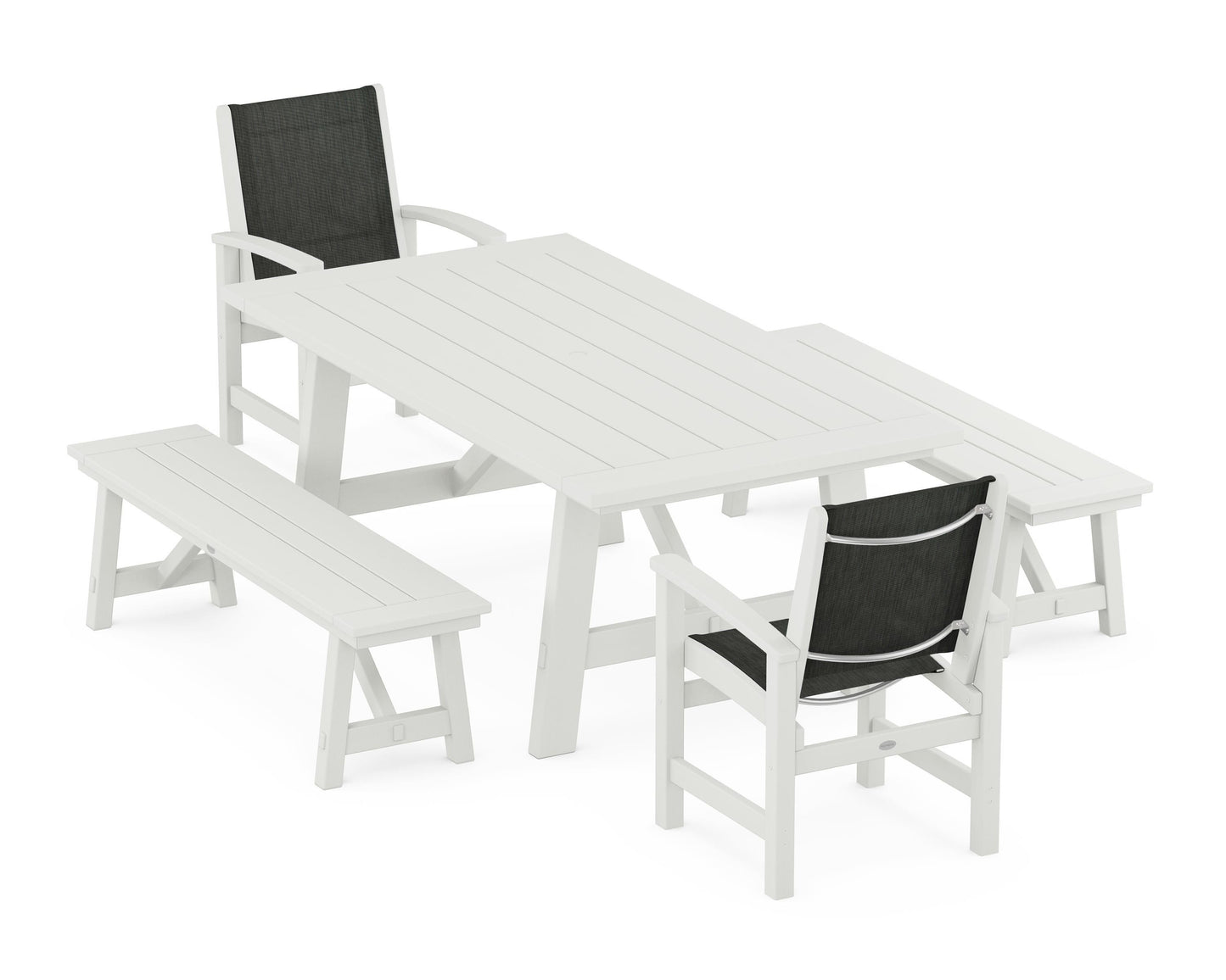 Coastal 5-Piece Rustic Farmhouse Dining Set With Benches