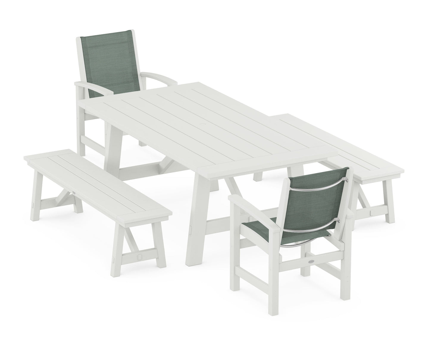 Coastal 5-Piece Rustic Farmhouse Dining Set With Benches