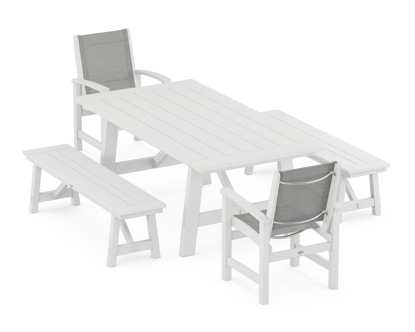 Coastal 5-Piece Rustic Farmhouse Dining Set With Benches