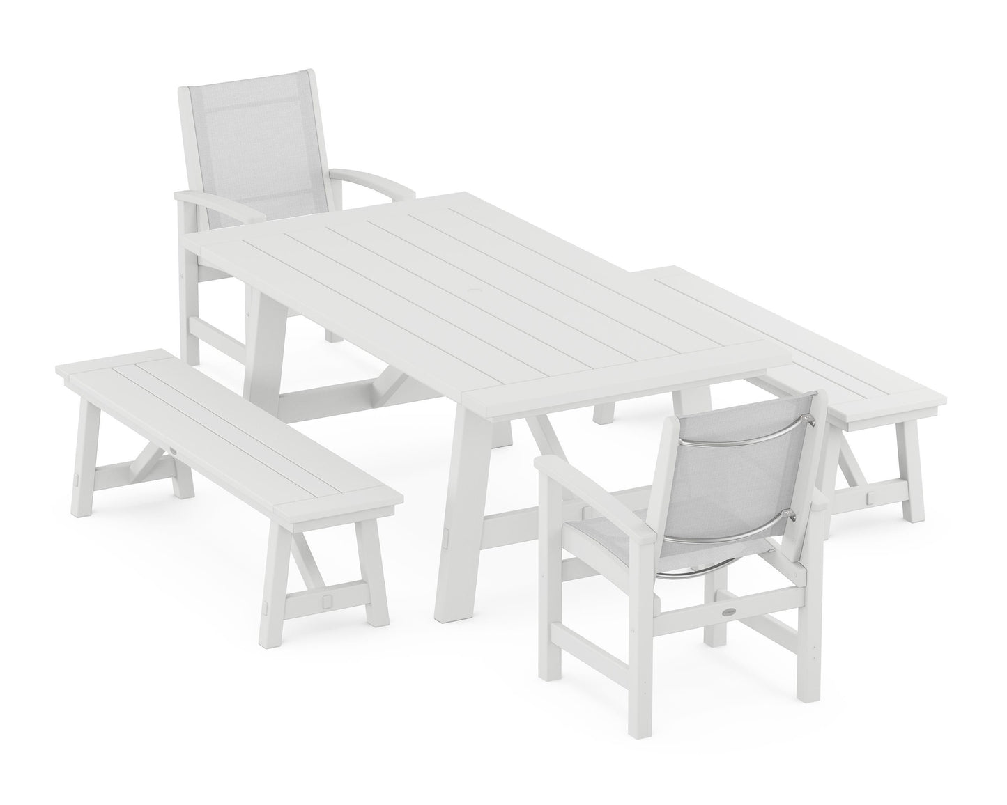 Coastal 5-Piece Rustic Farmhouse Dining Set With Benches