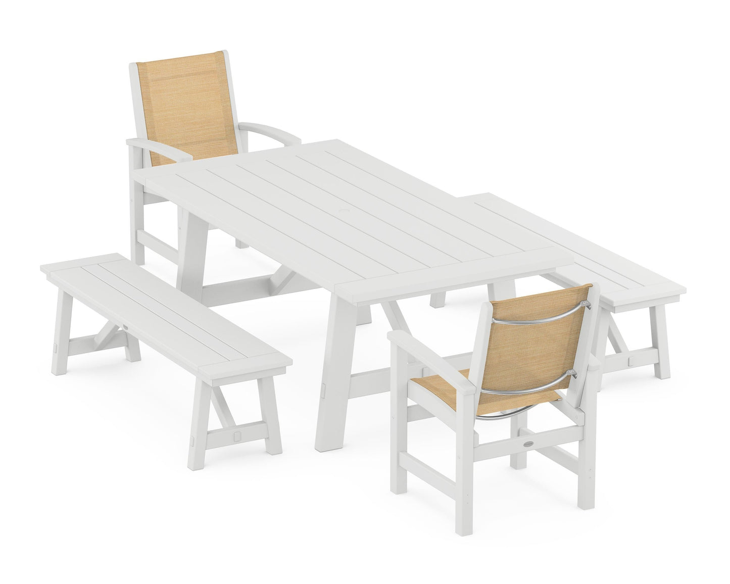 Coastal 5-Piece Rustic Farmhouse Dining Set With Benches