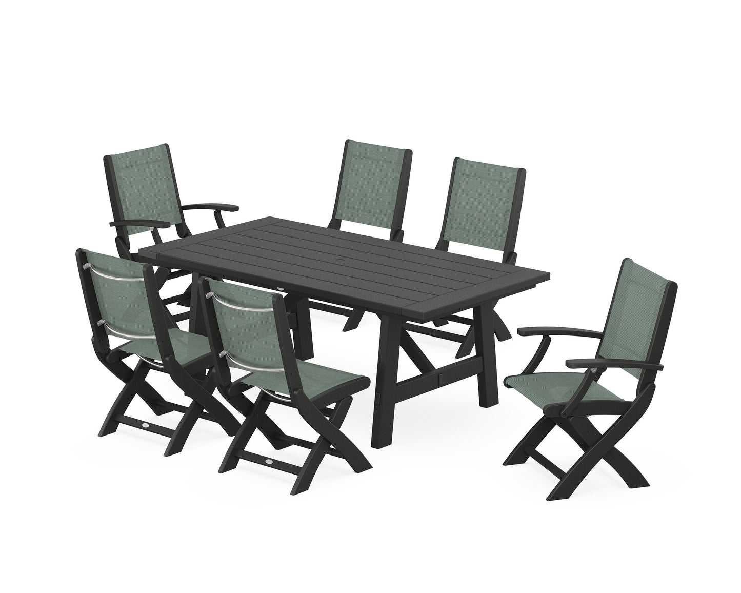 Coastal Folding Chair 7-Piece Rustic Farmhouse Dining Set