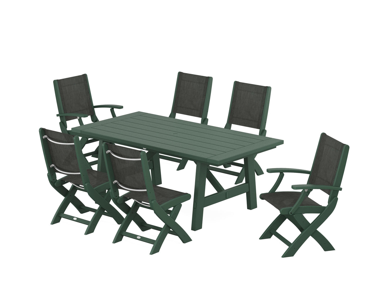 Coastal Folding Chair 7-Piece Rustic Farmhouse Dining Set