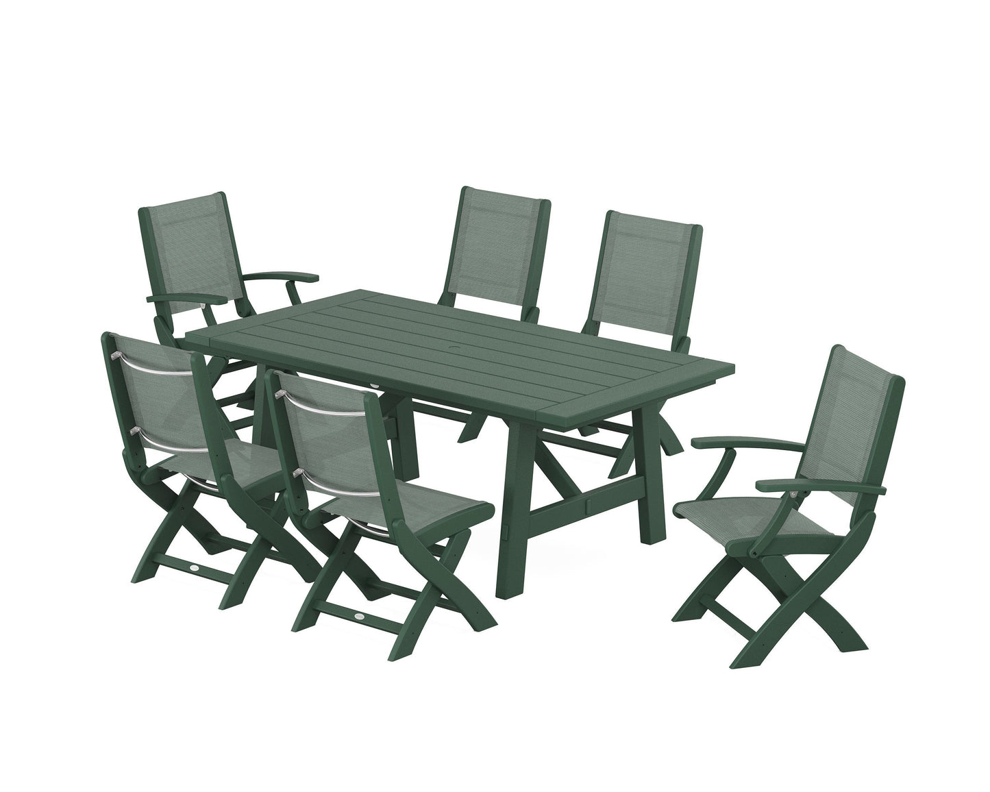 Coastal Folding Chair 7-Piece Rustic Farmhouse Dining Set