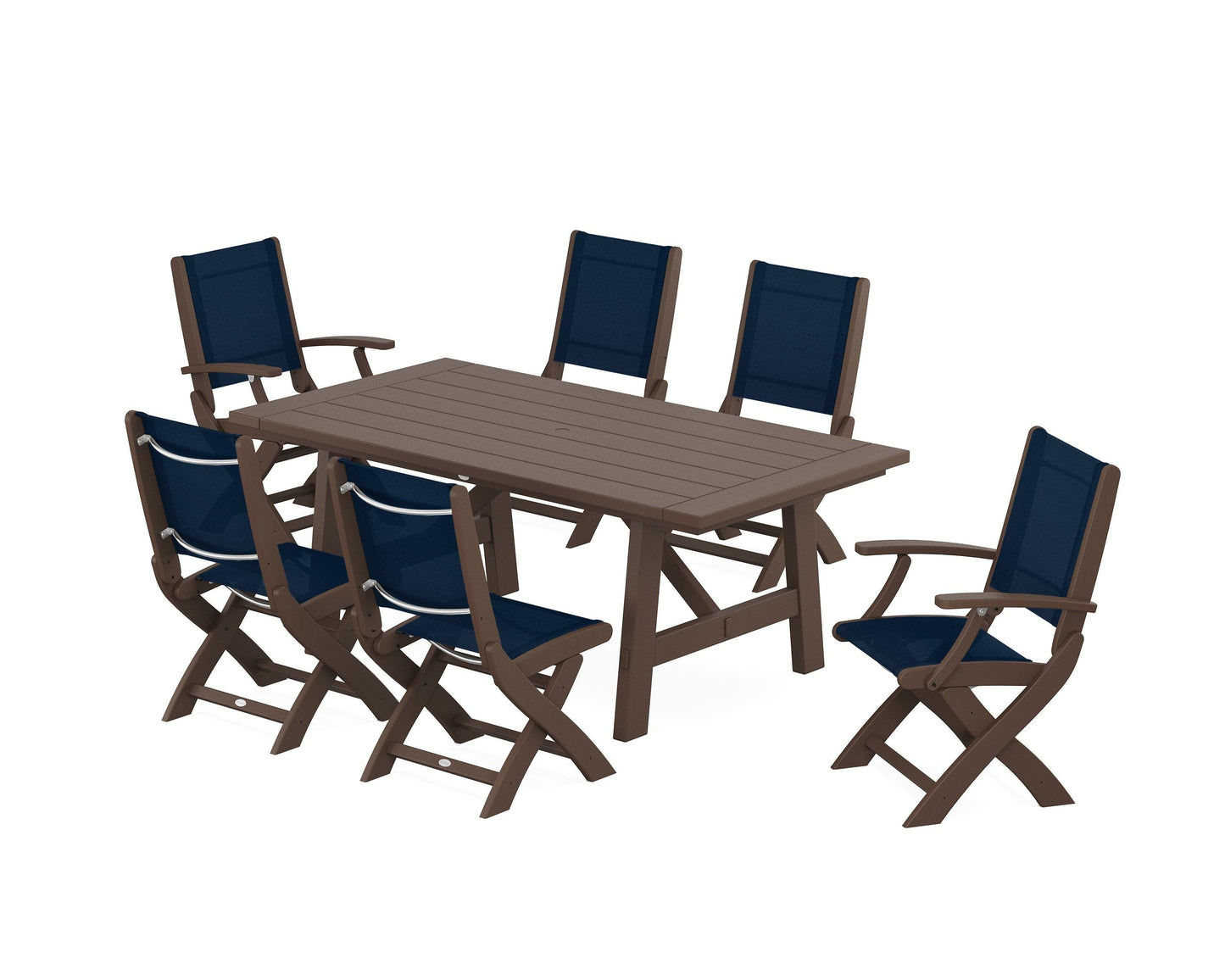 Coastal Folding Chair 7-Piece Rustic Farmhouse Dining Set