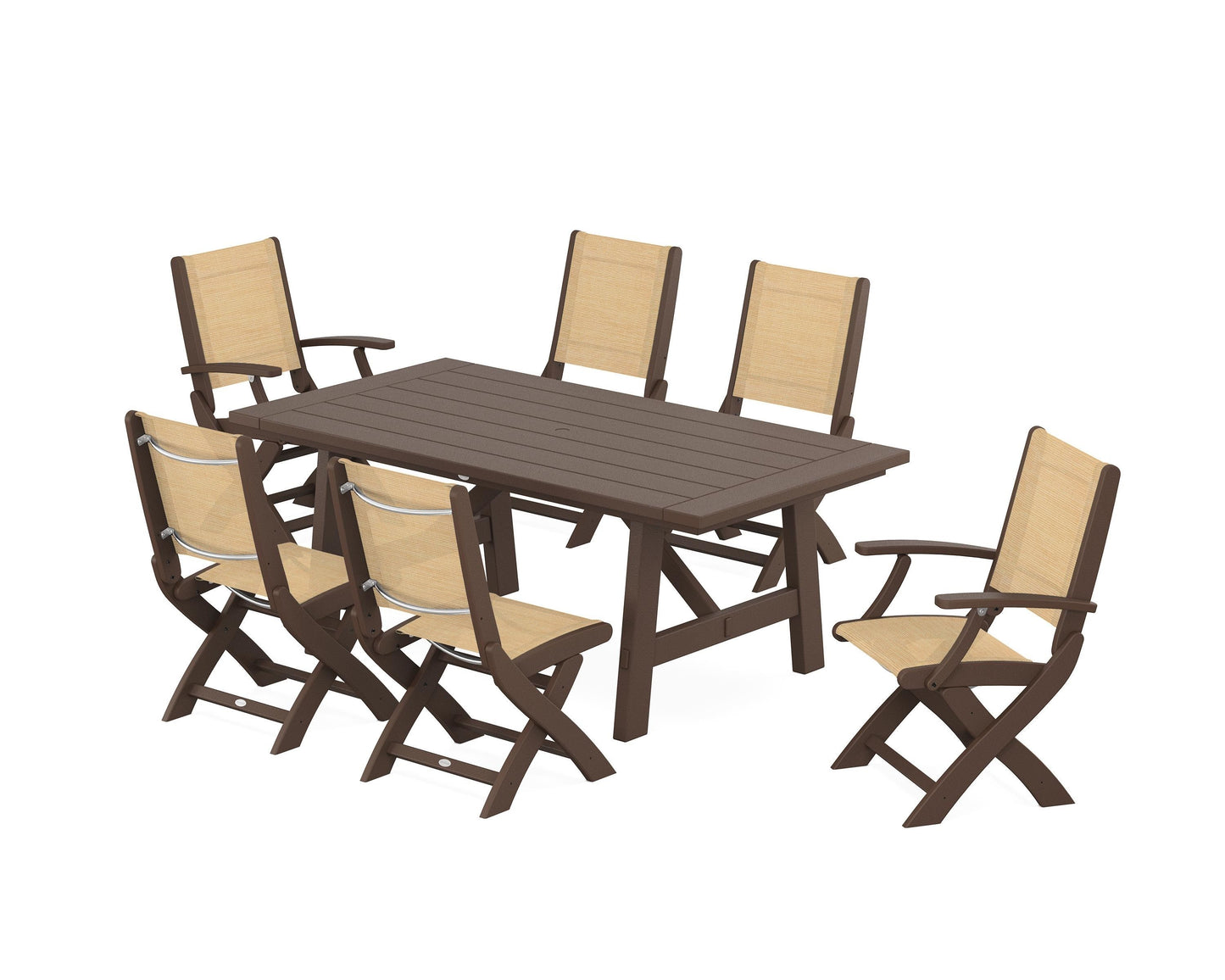 Coastal Folding Chair 7-Piece Rustic Farmhouse Dining Set