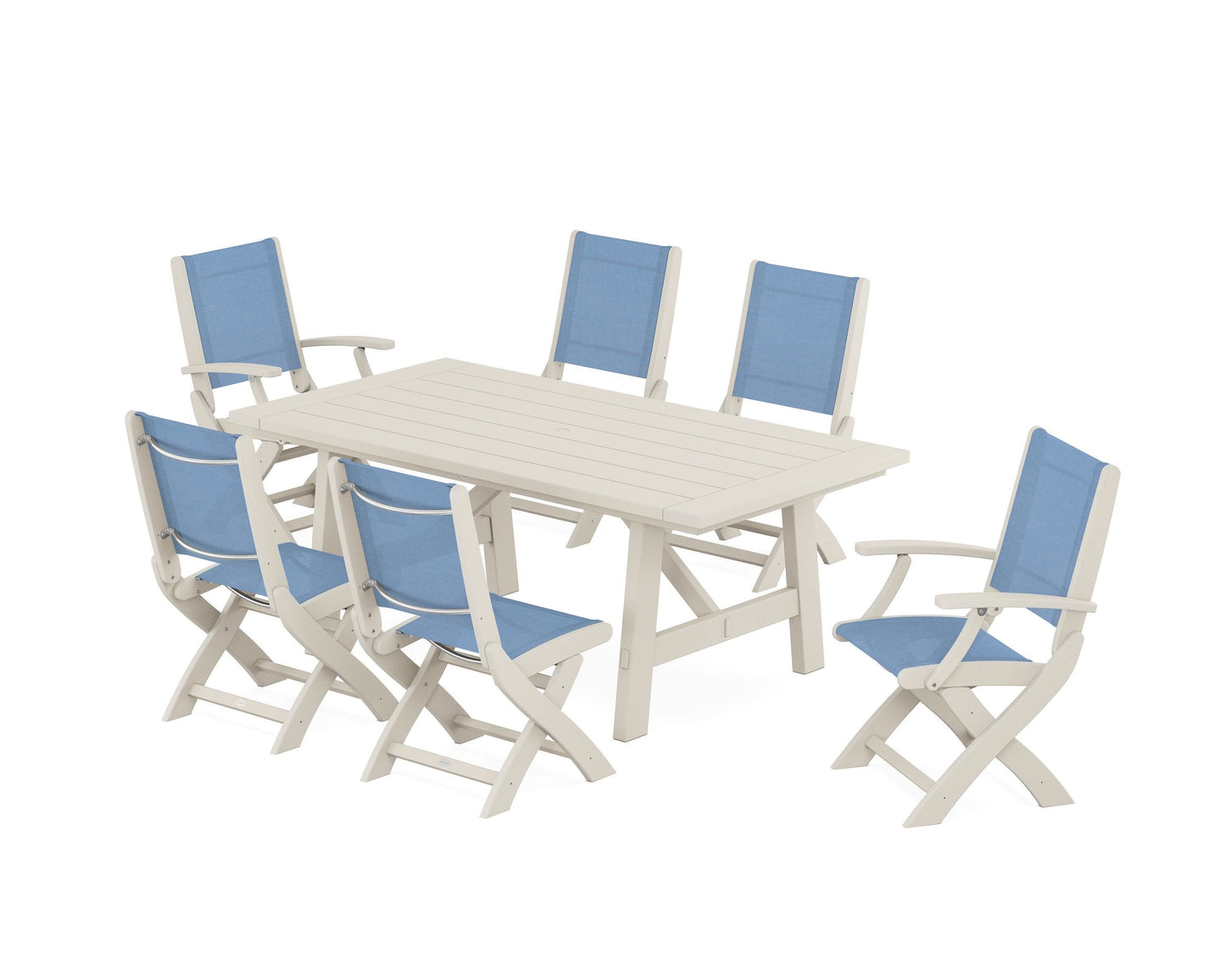 Coastal Folding Chair 7-Piece Rustic Farmhouse Dining Set