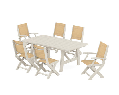 Coastal Folding Chair 7-Piece Rustic Farmhouse Dining Set