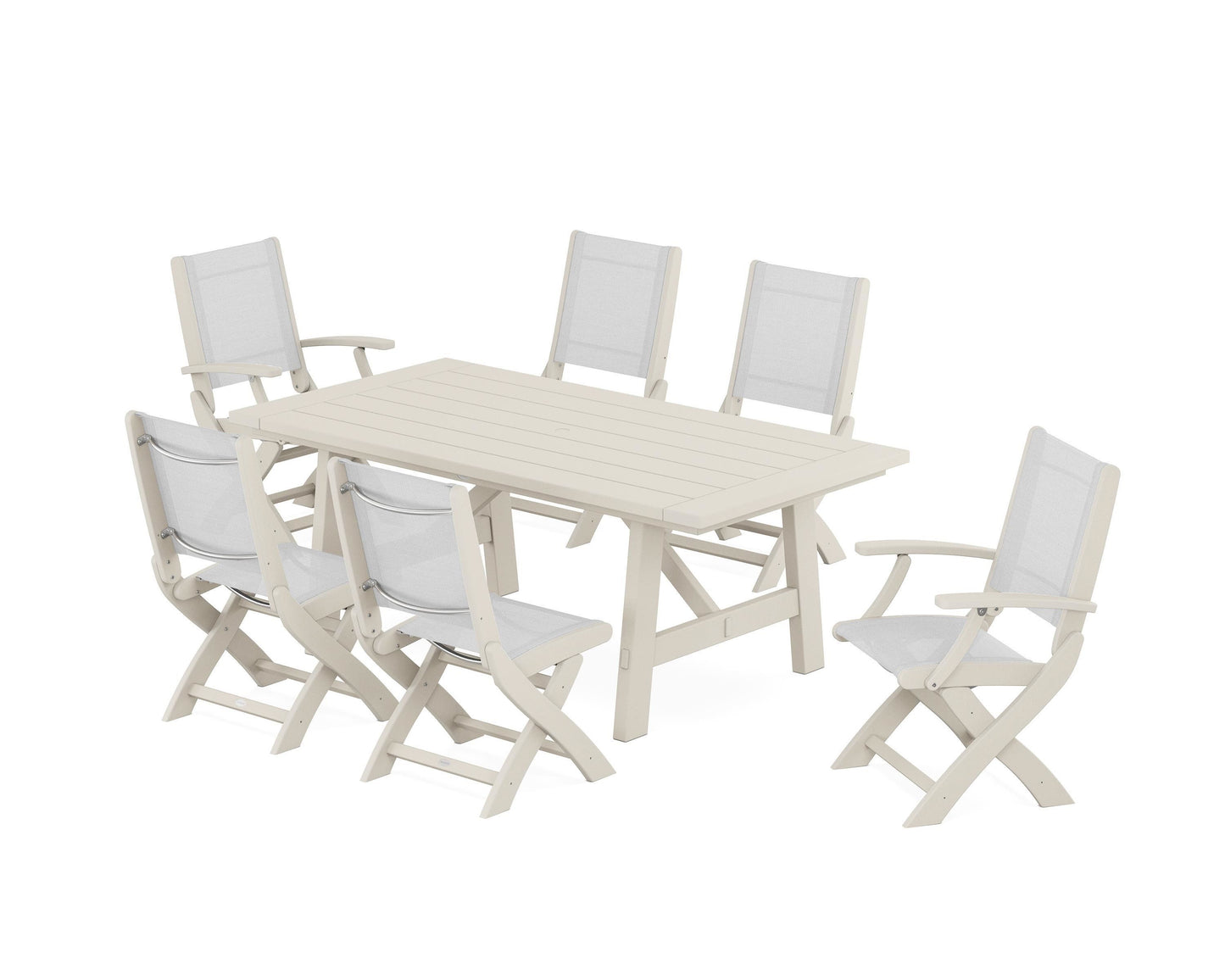 Coastal Folding Chair 7-Piece Rustic Farmhouse Dining Set