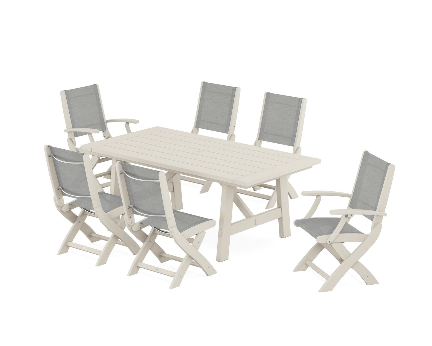 Coastal Folding Chair 7-Piece Rustic Farmhouse Dining Set