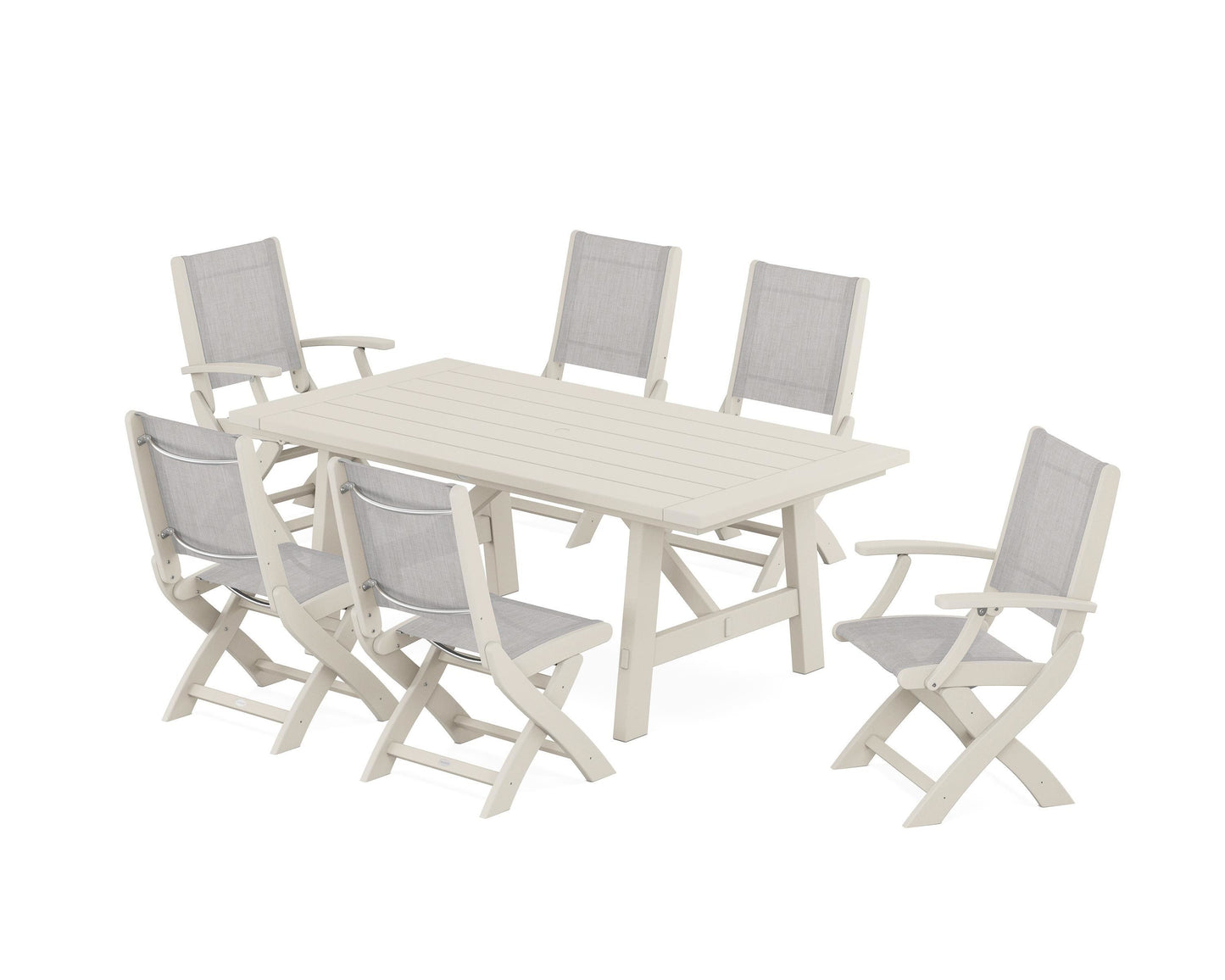 Coastal Folding Chair 7-Piece Rustic Farmhouse Dining Set