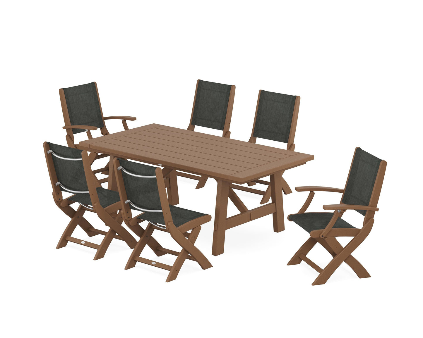 Coastal Folding Chair 7-Piece Rustic Farmhouse Dining Set