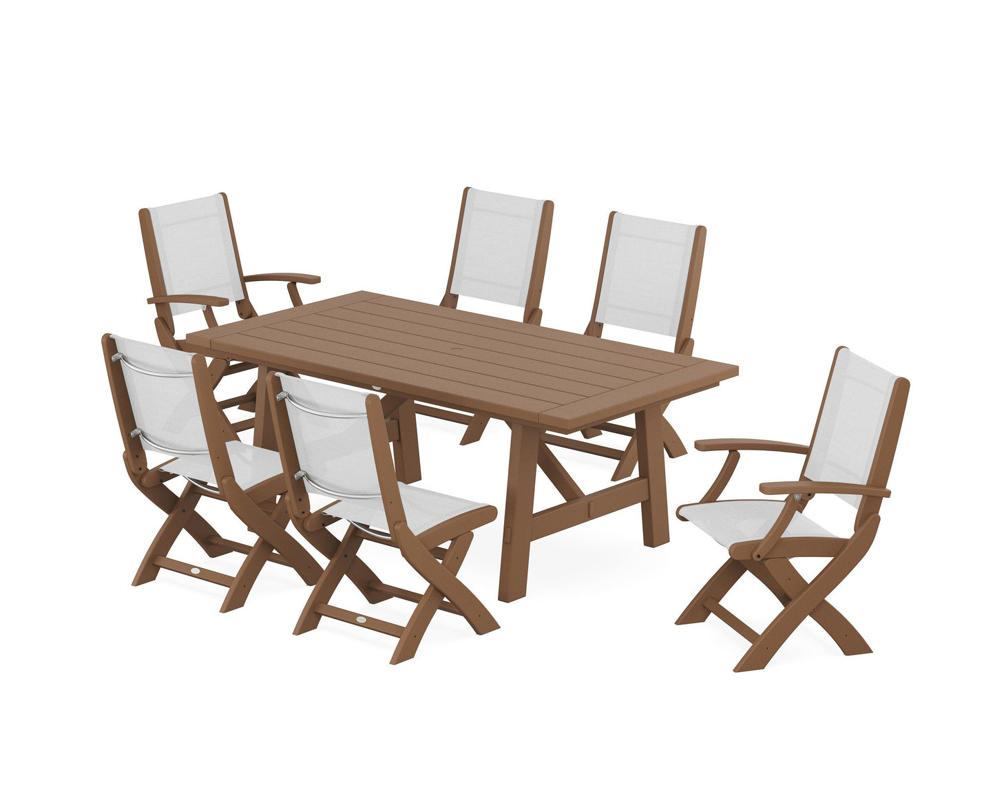 Coastal Folding Chair 7-Piece Rustic Farmhouse Dining Set