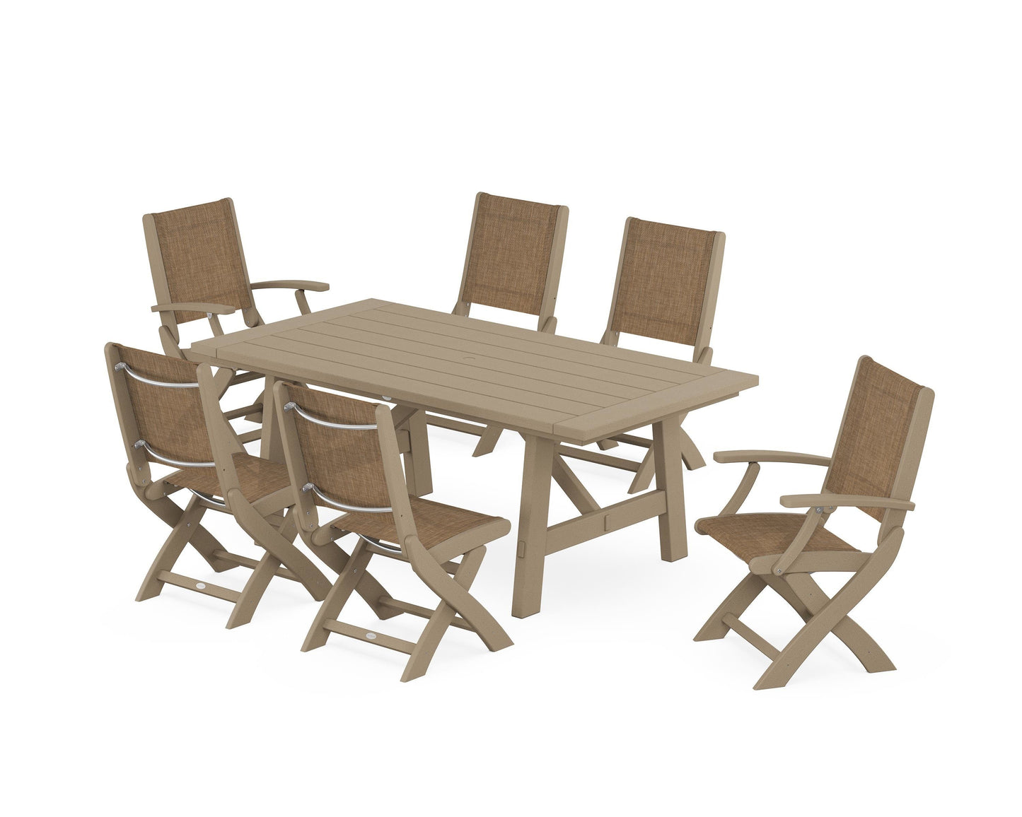 Coastal Folding Chair 7-Piece Rustic Farmhouse Dining Set