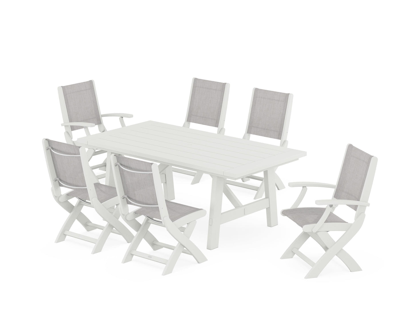 Coastal Folding Chair 7-Piece Rustic Farmhouse Dining Set