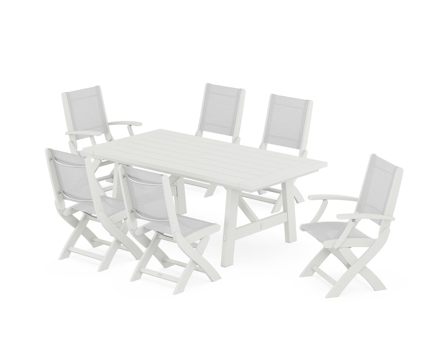 Coastal Folding Chair 7-Piece Rustic Farmhouse Dining Set