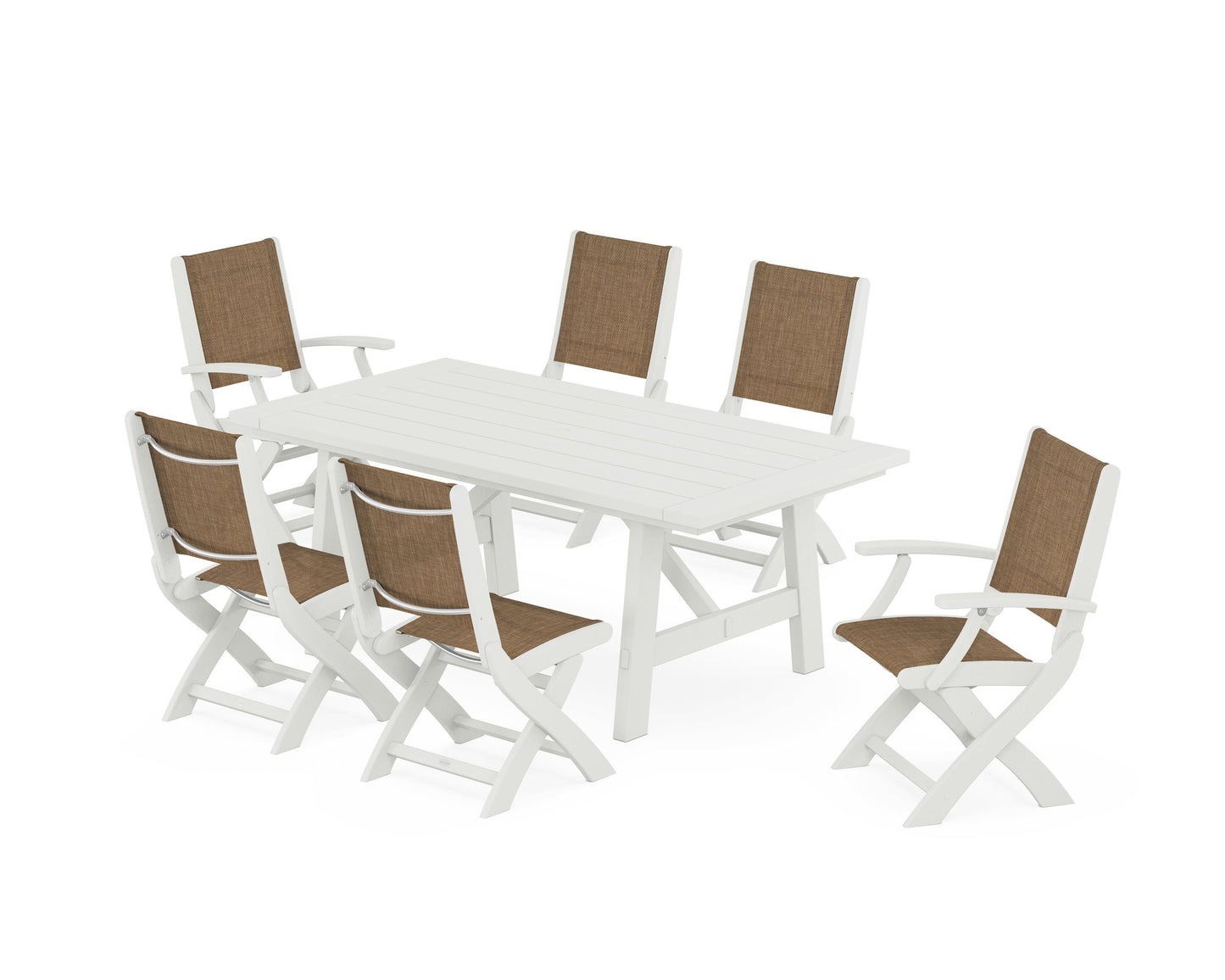 Coastal Folding Chair 7-Piece Rustic Farmhouse Dining Set