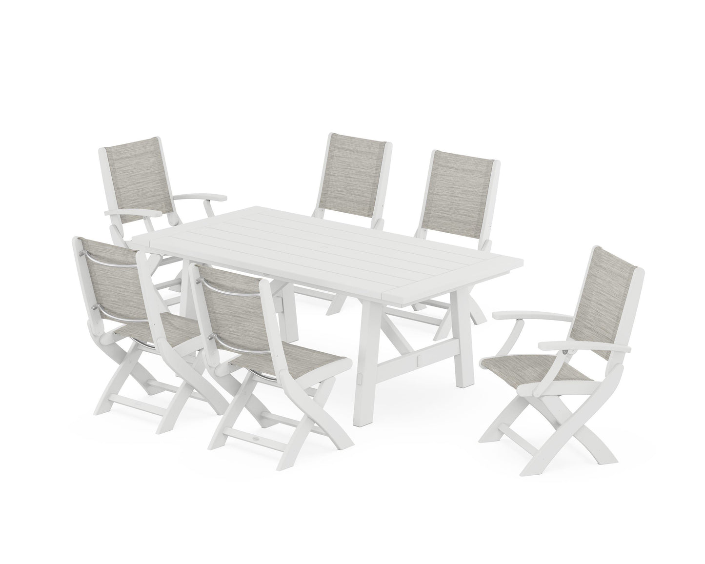 Coastal Folding Chair 7-Piece Rustic Farmhouse Dining Set