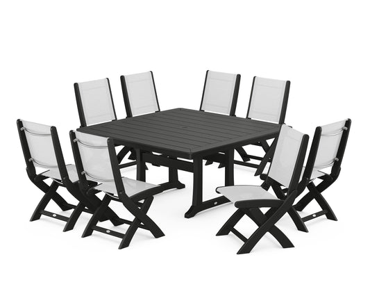 Coastal Folding Side Chair 9-Piece Dining Set with Trestle Legs