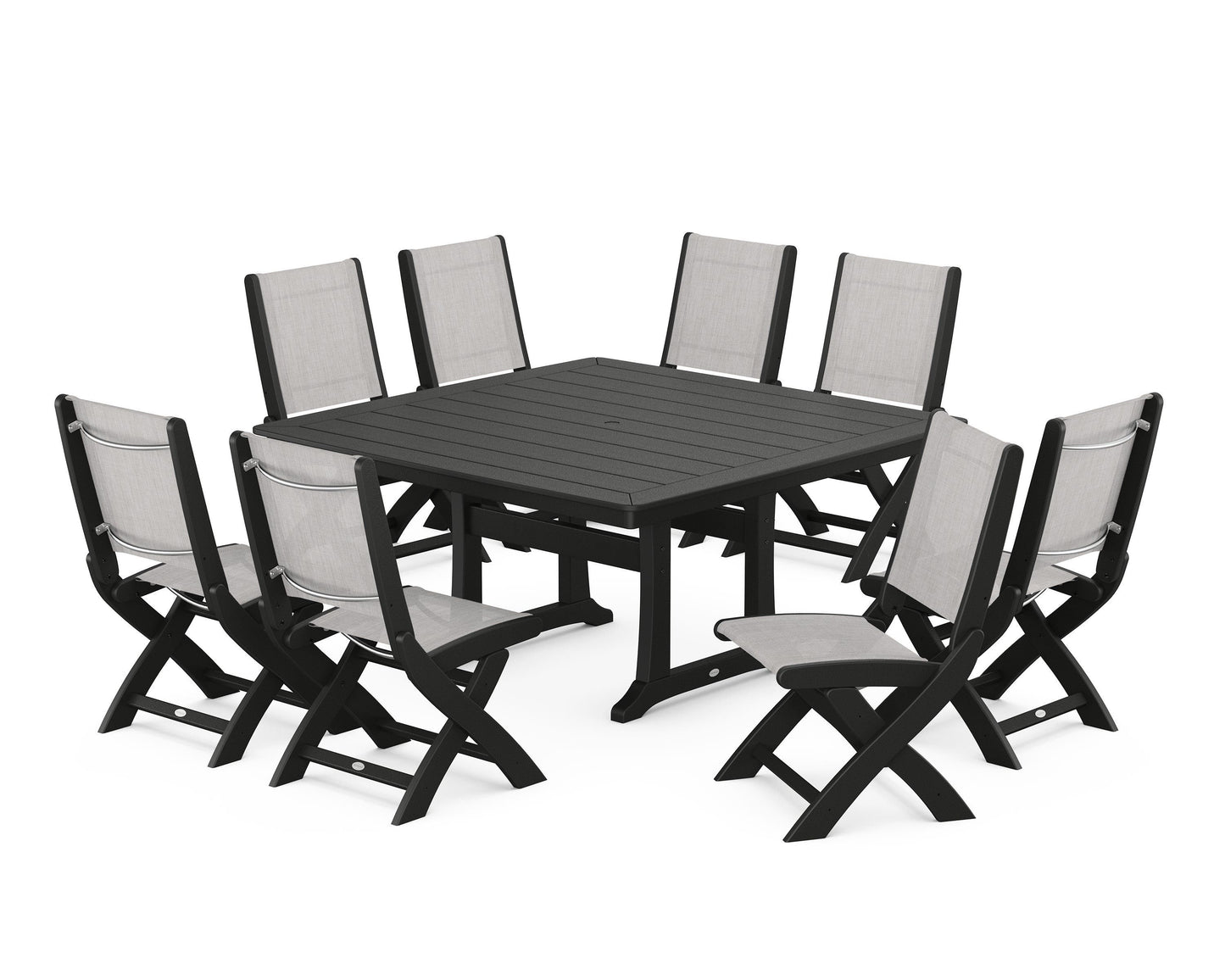 Coastal Folding Side Chair 9-Piece Dining Set with Trestle Legs