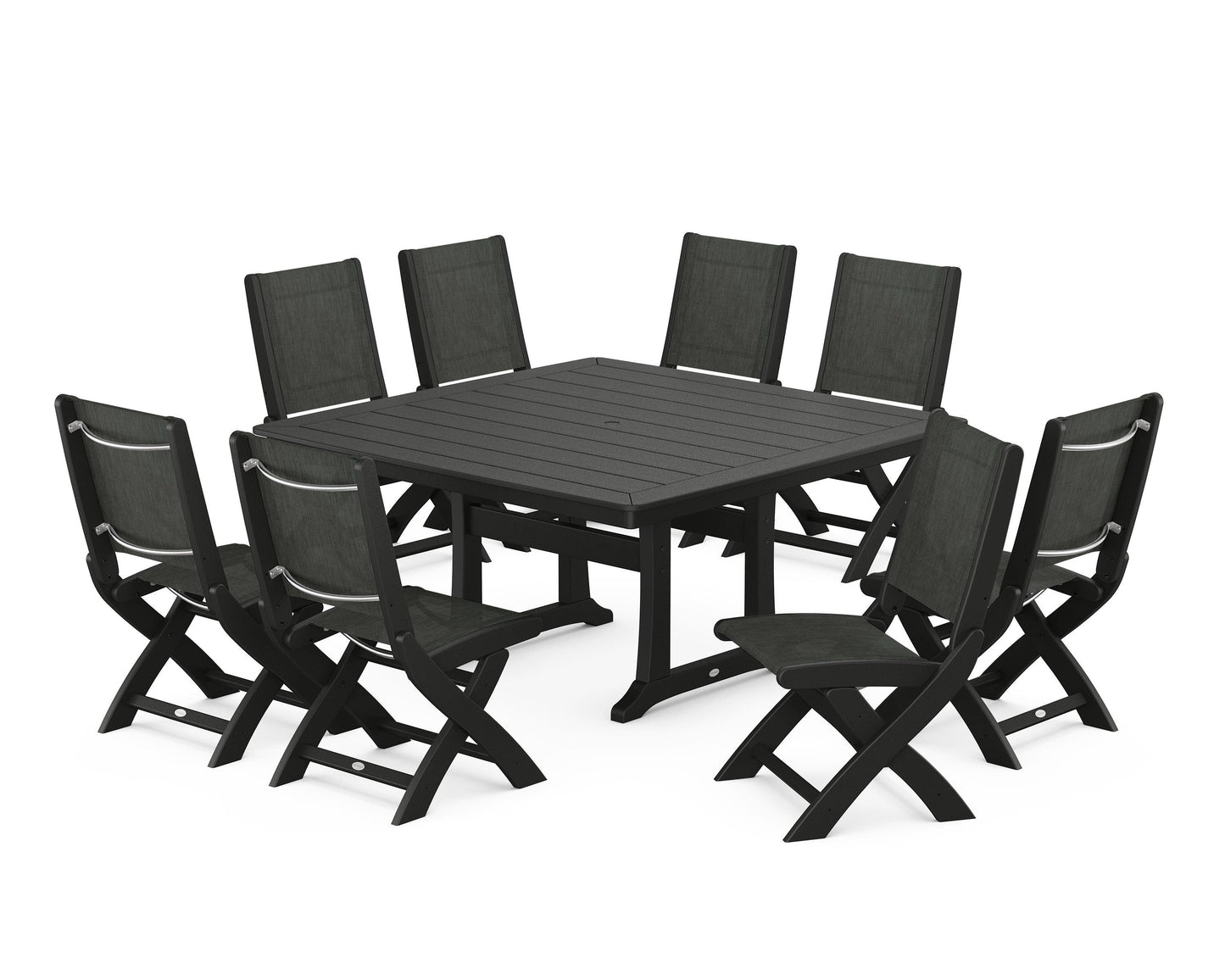 Coastal Folding Side Chair 9-Piece Dining Set with Trestle Legs