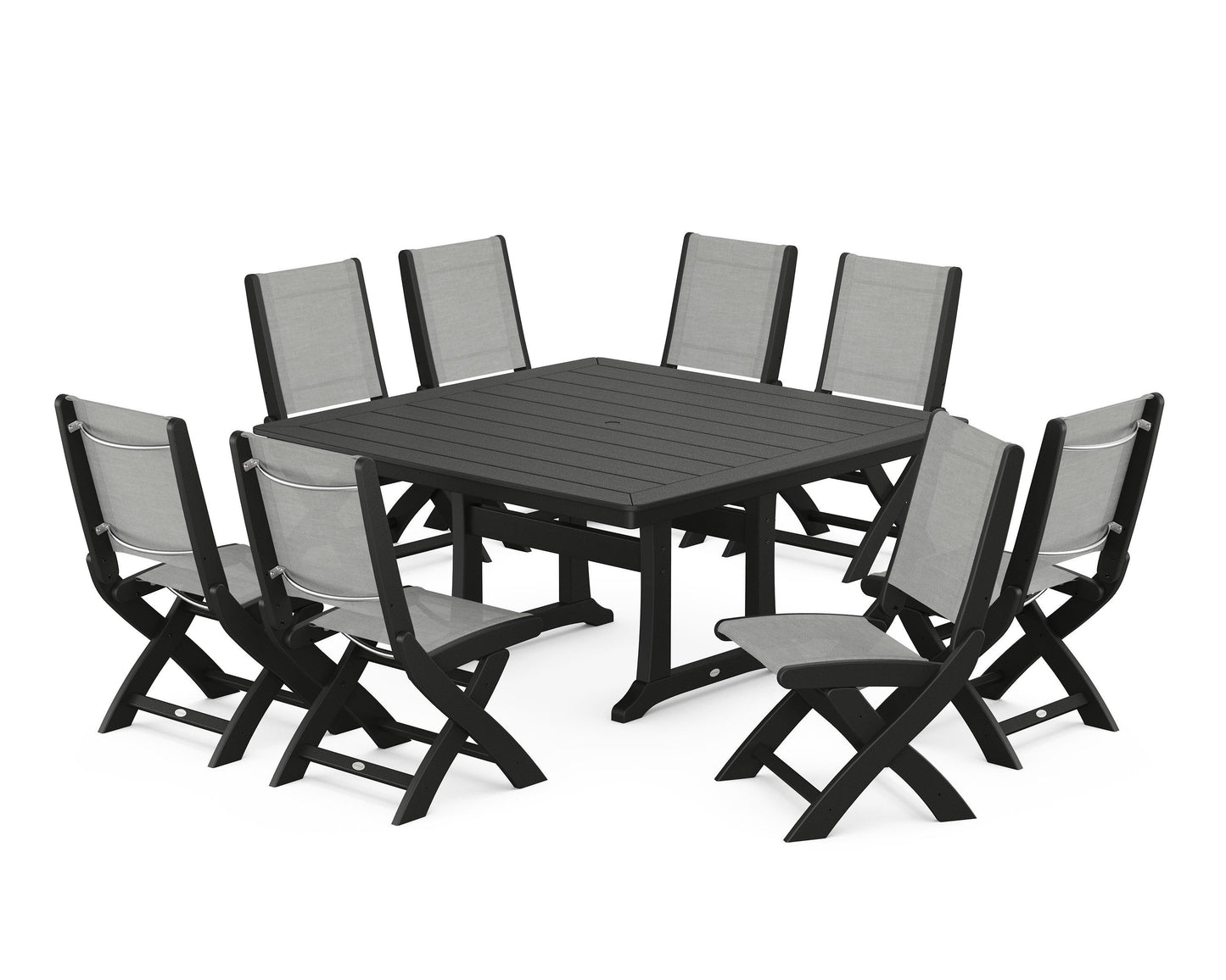 Coastal Folding Side Chair 9-Piece Dining Set with Trestle Legs